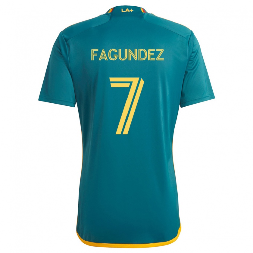 Kandiny Niño Camiseta Diego Fagúndez #7 Verde Amarillo 2ª Equipación 2024/25 La Camisa Chile