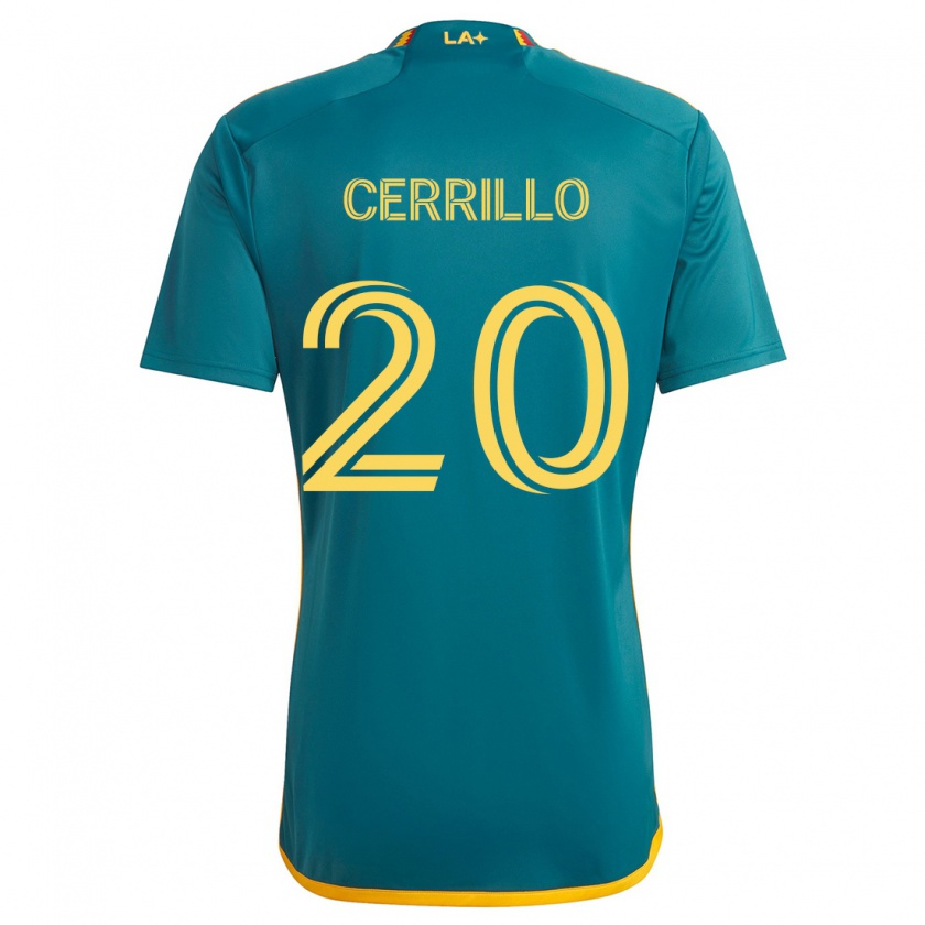 Kandiny Niño Camiseta Edwin Cerrillo #20 Verde Amarillo 2ª Equipación 2024/25 La Camisa Chile