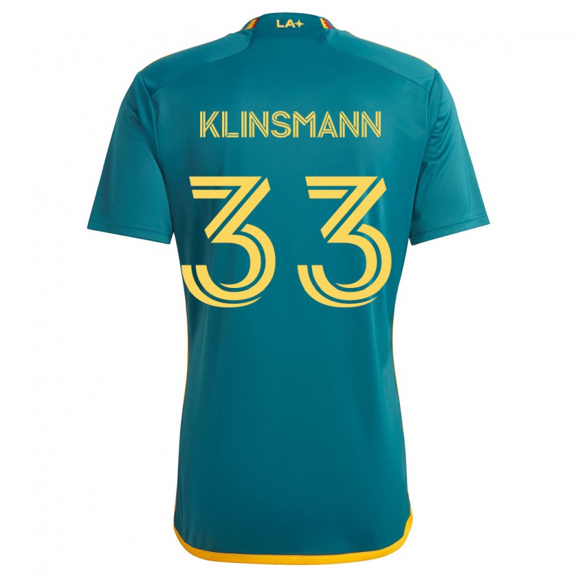 Kandiny Niño Camiseta Jonathan Klinsmann #33 Verde Amarillo 2ª Equipación 2024/25 La Camisa Chile