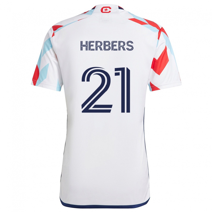 Kandiny Niño Camiseta Fabian Herbers #21 Blanco Rojo Azul 2ª Equipación 2024/25 La Camisa Chile