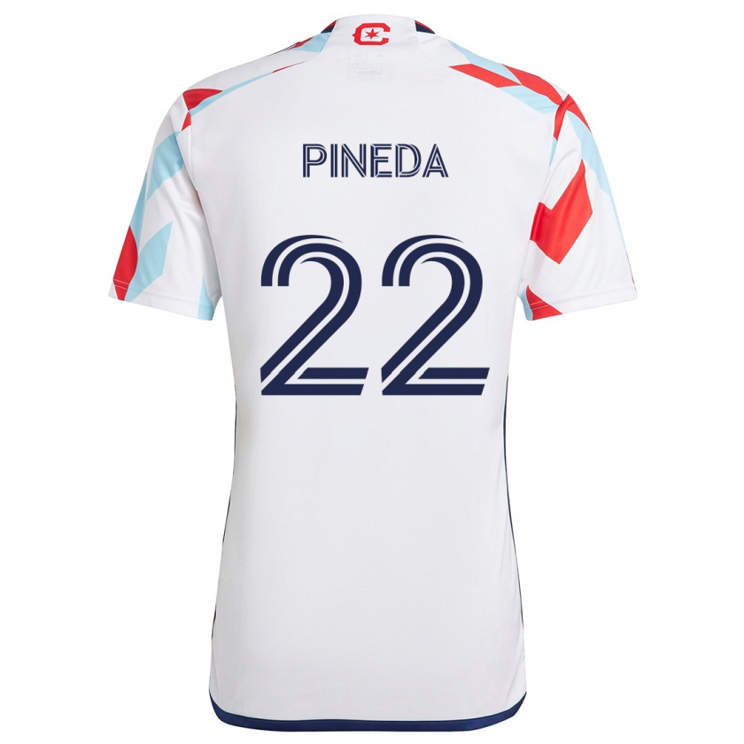 Kandiny Niño Camiseta Mauricio Pineda #22 Blanco Rojo Azul 2ª Equipación 2024/25 La Camisa Chile