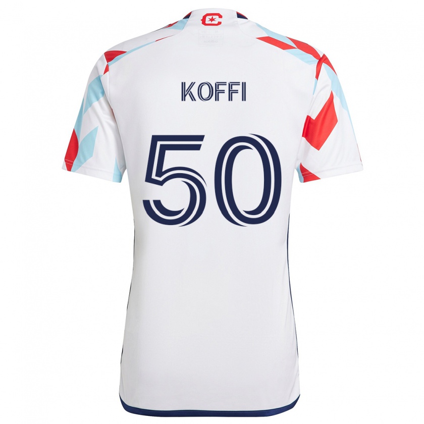 Kandiny Niño Camiseta Christian Koffi #50 Blanco Rojo Azul 2ª Equipación 2024/25 La Camisa Chile