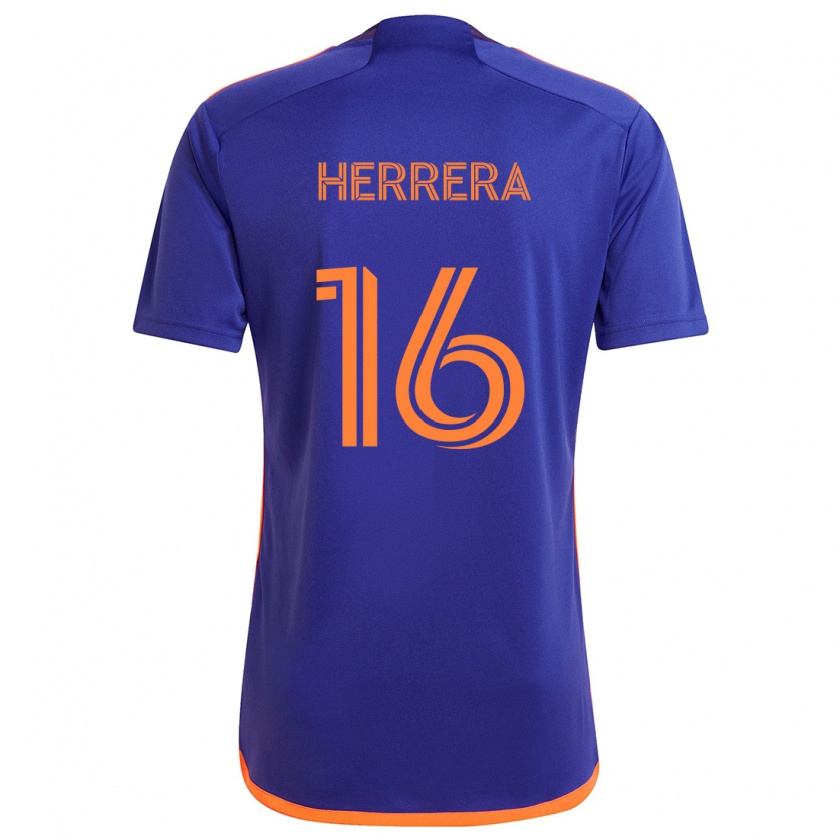 Kandiny Niño Camiseta Héctor Herrera #16 Púrpura Naranja 2ª Equipación 2024/25 La Camisa Chile