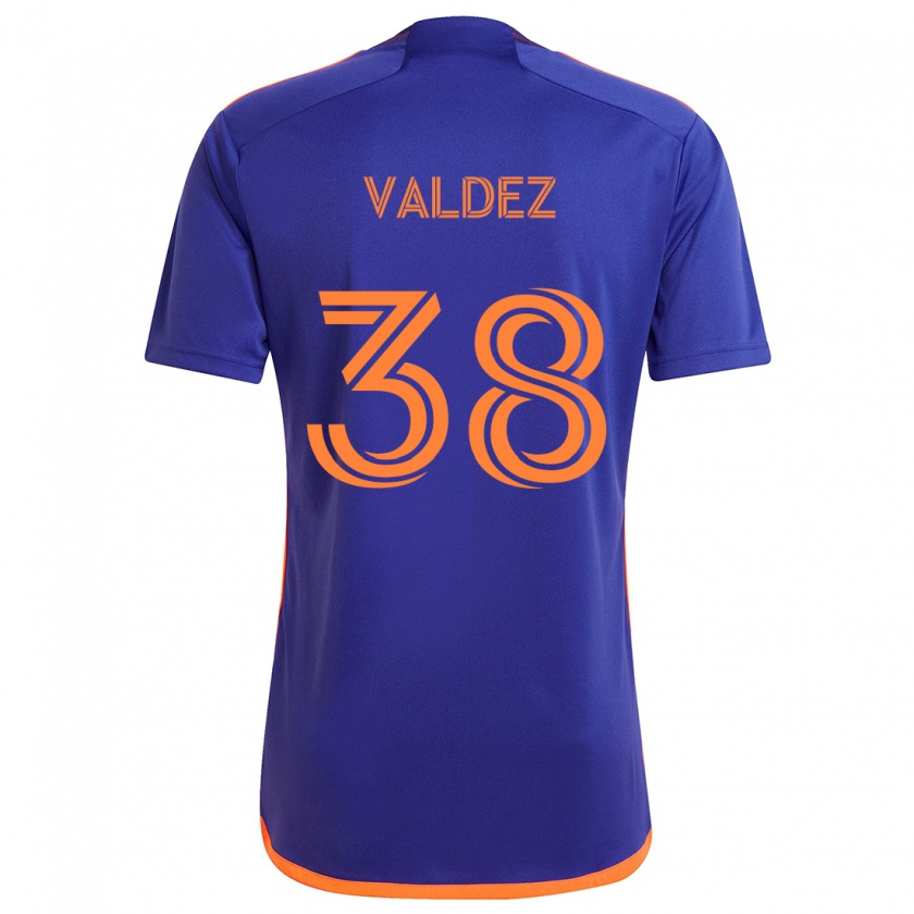 Kandiny Niño Camiseta Xavier Valdez #38 Púrpura Naranja 2ª Equipación 2024/25 La Camisa Chile