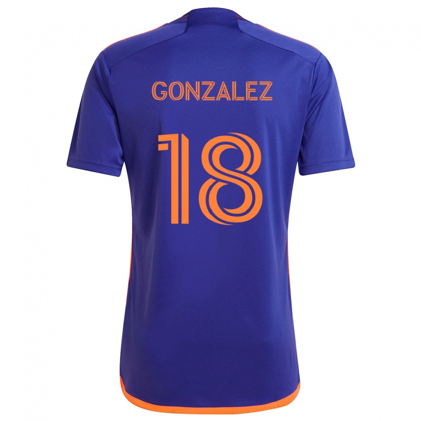 Kandiny Niño Camiseta Diego Gonzalez #18 Púrpura Naranja 2ª Equipación 2024/25 La Camisa Chile