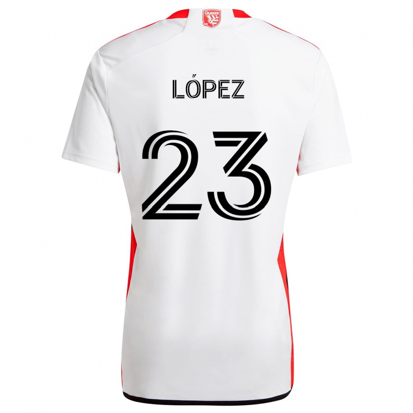 Kandiny Niño Camiseta Hernán López #23 Blanco Rojo 2ª Equipación 2024/25 La Camisa Chile