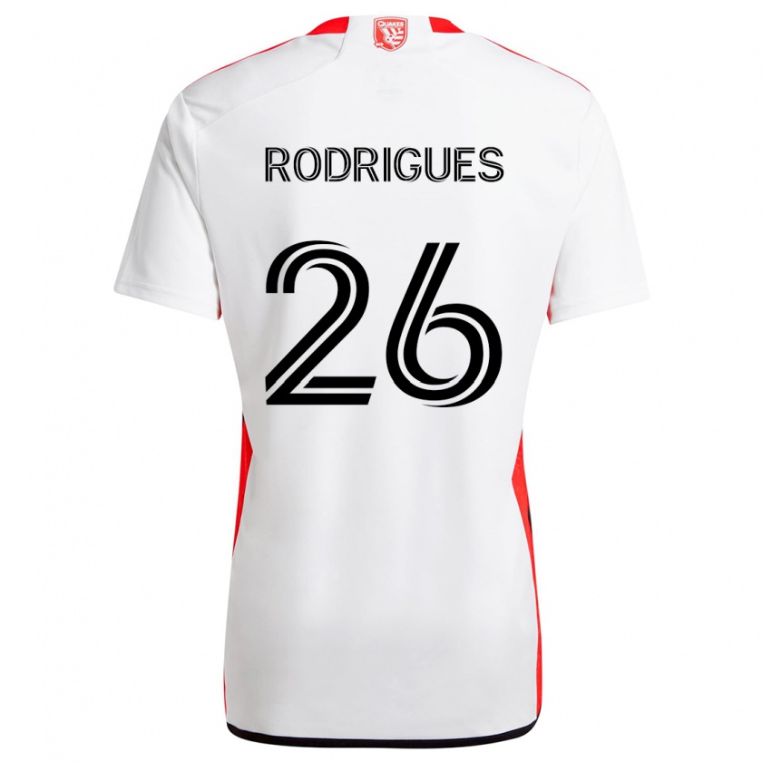 Kandiny Niño Camiseta Rodrigues #26 Blanco Rojo 2ª Equipación 2024/25 La Camisa Chile