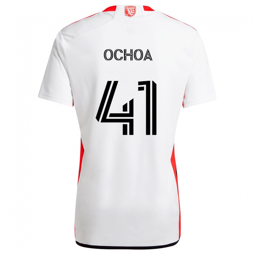 Kandiny Niño Camiseta Emmanuel Ochoa #41 Blanco Rojo 2ª Equipación 2024/25 La Camisa Chile