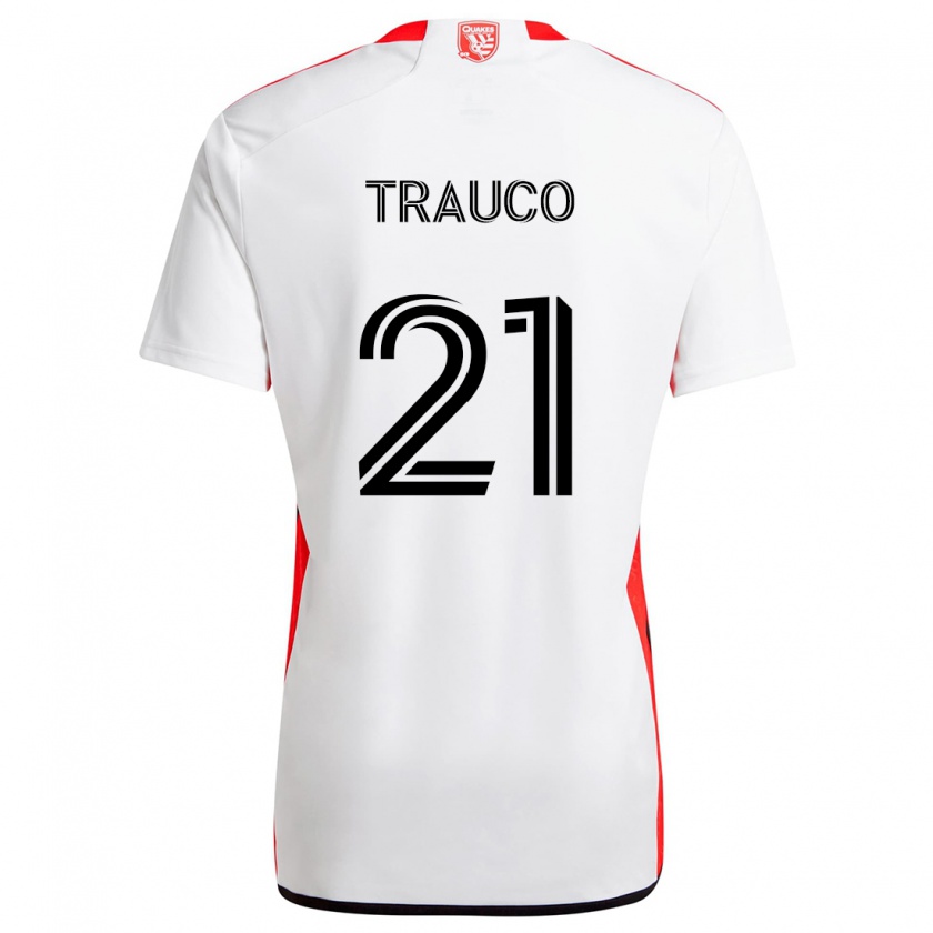 Kandiny Niño Camiseta Miguel Trauco #21 Blanco Rojo 2ª Equipación 2024/25 La Camisa Chile