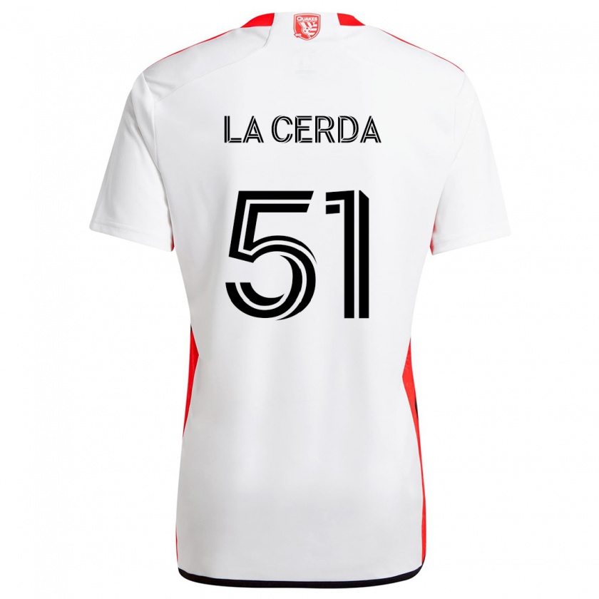 Kandiny Niño Camiseta Eric De La Cerda #51 Blanco Rojo 2ª Equipación 2024/25 La Camisa Chile