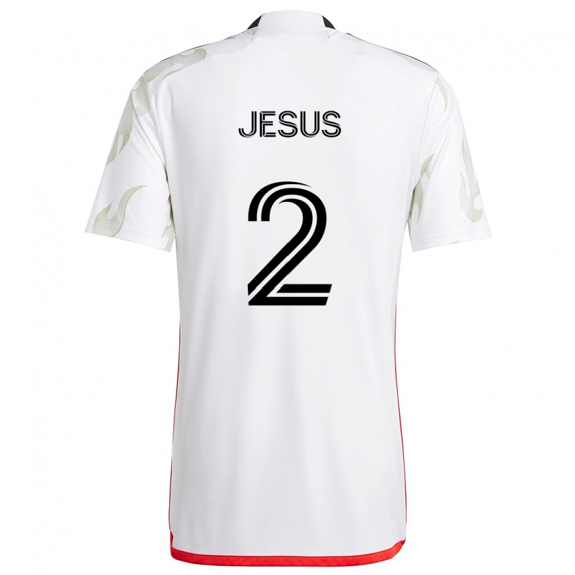 Kandiny Niño Camiseta Geovane Jesus #2 Blanco Rojo Negro 2ª Equipación 2024/25 La Camisa Chile