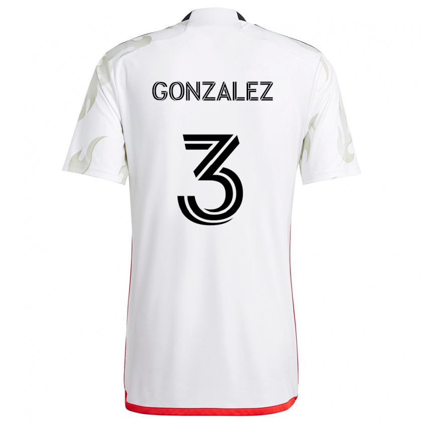 Kandiny Niño Camiseta Omar González #3 Blanco Rojo Negro 2ª Equipación 2024/25 La Camisa Chile