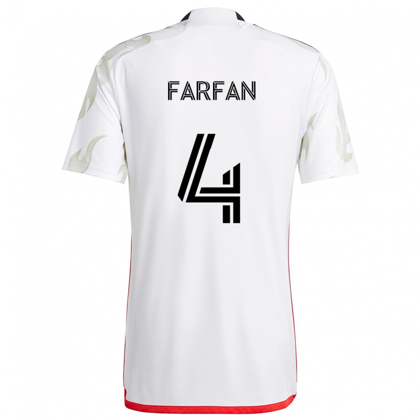 Kandiny Niño Camiseta Marco Farfán #4 Blanco Rojo Negro 2ª Equipación 2024/25 La Camisa Chile