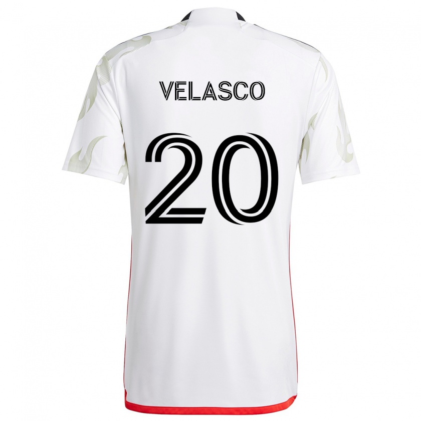 Kandiny Niño Camiseta Alan Velasco #20 Blanco Rojo Negro 2ª Equipación 2024/25 La Camisa Chile