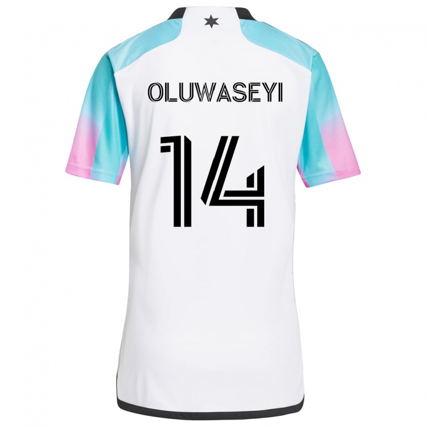 Kandiny Niño Camiseta Tani Oluwaseyi #14 Blanco Azul Negro 2ª Equipación 2024/25 La Camisa Chile