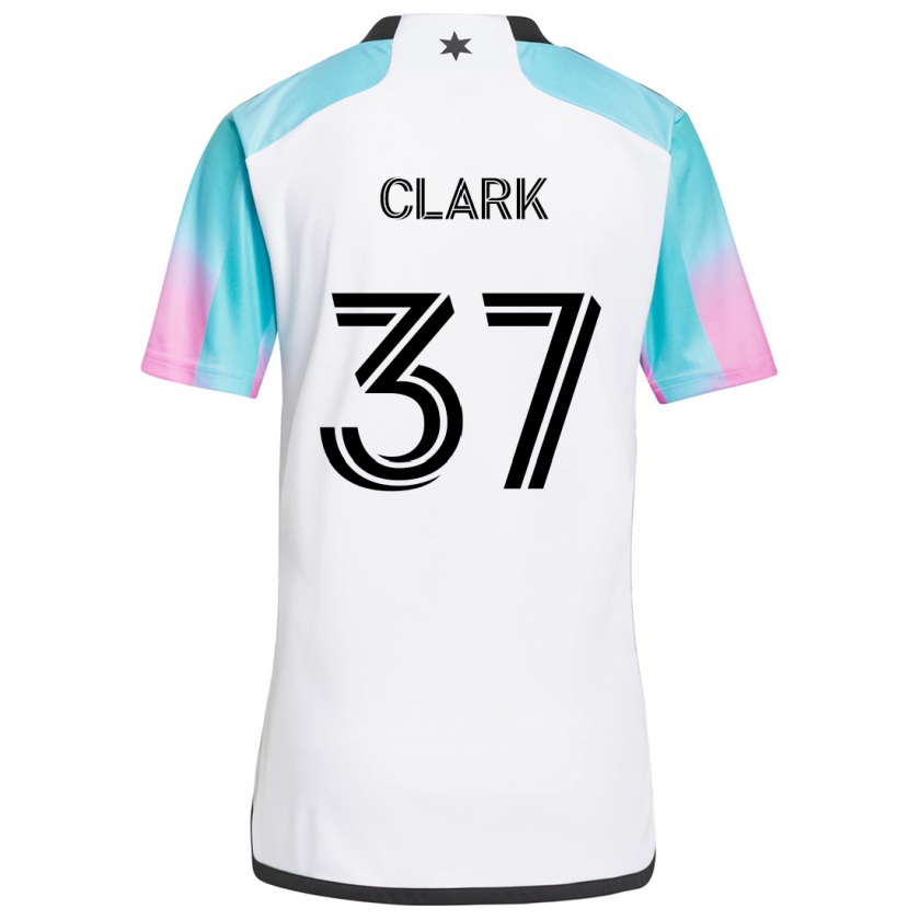 Kandiny Niño Camiseta Caden Clark #37 Blanco Azul Negro 2ª Equipación 2024/25 La Camisa Chile