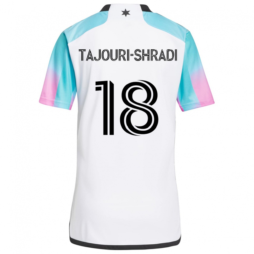 Kandiny Niño Camiseta Ismael Tajouri-Shradi #18 Blanco Azul Negro 2ª Equipación 2024/25 La Camisa Chile