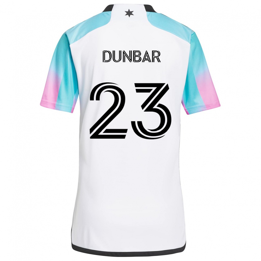 Kandiny Niño Camiseta Cameron Dunbar #23 Blanco Azul Negro 2ª Equipación 2024/25 La Camisa Chile