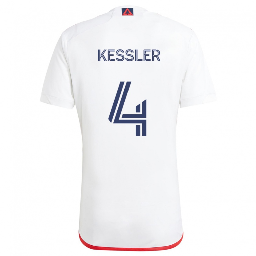 Kandiny Niño Camiseta Henry Kessler #4 Blanco Rojo 2ª Equipación 2024/25 La Camisa Chile