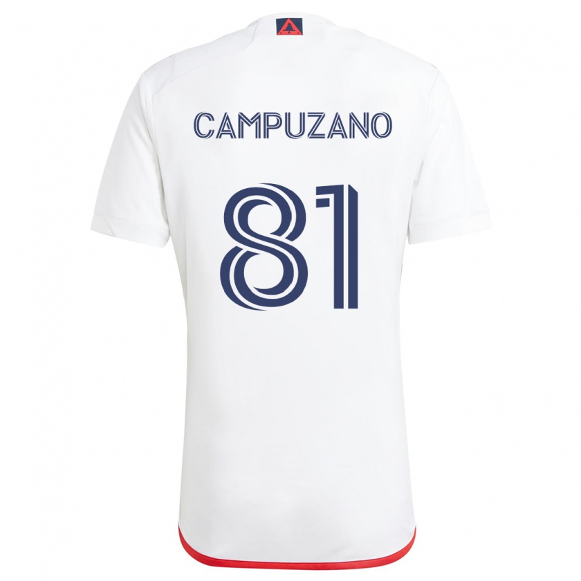 Kandiny Niño Camiseta Nico Campuzano #81 Blanco Rojo 2ª Equipación 2024/25 La Camisa Chile