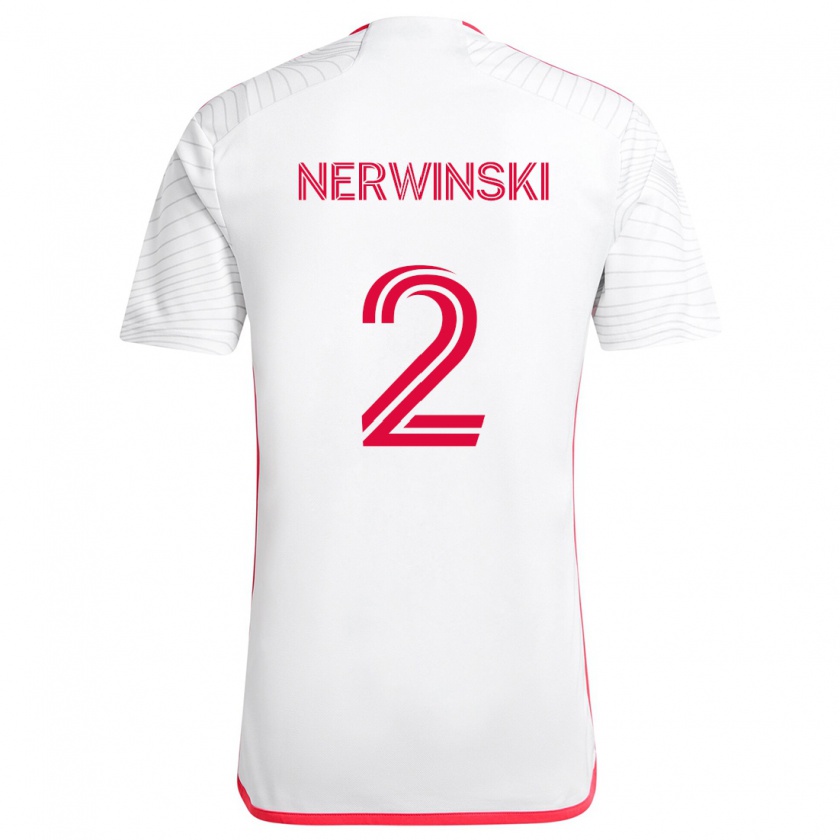 Kandiny Niño Camiseta Jake Nerwinski #2 Blanco Rojo 2ª Equipación 2024/25 La Camisa Chile