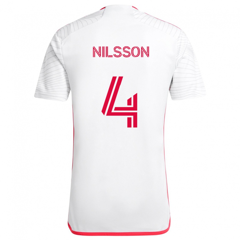 Kandiny Niño Camiseta Joakim Nilsson #4 Blanco Rojo 2ª Equipación 2024/25 La Camisa Chile