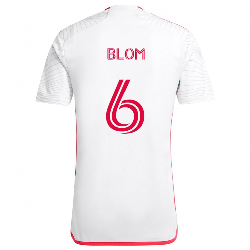 Kandiny Niño Camiseta Njabulo Blom #6 Blanco Rojo 2ª Equipación 2024/25 La Camisa Chile