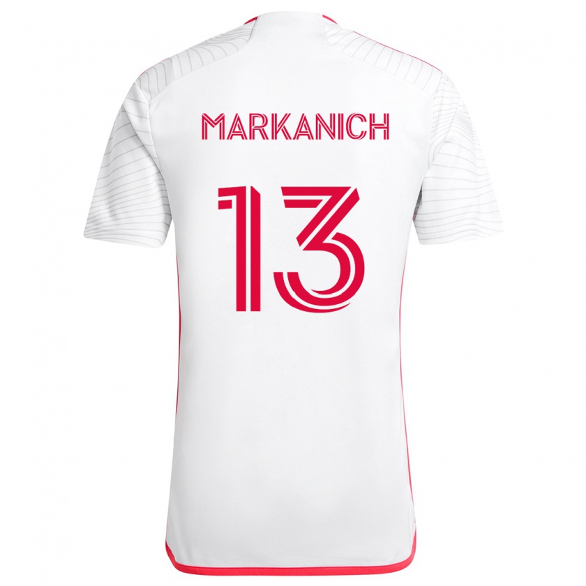 Kandiny Niño Camiseta Anthony Markanich #13 Blanco Rojo 2ª Equipación 2024/25 La Camisa Chile