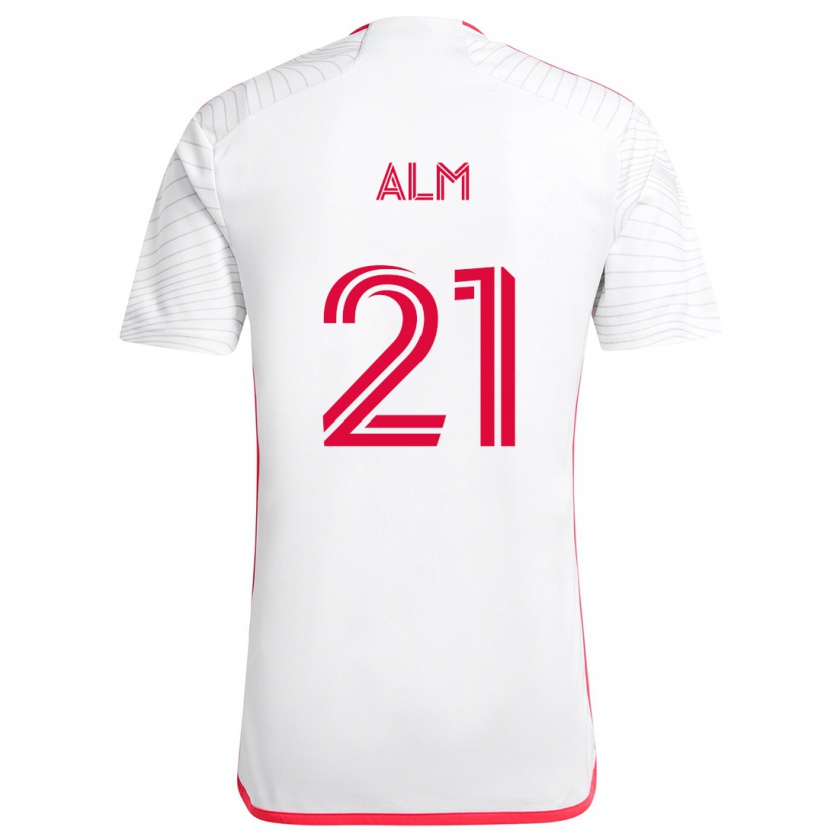 Kandiny Niño Camiseta Rasmus Alm #21 Blanco Rojo 2ª Equipación 2024/25 La Camisa Chile