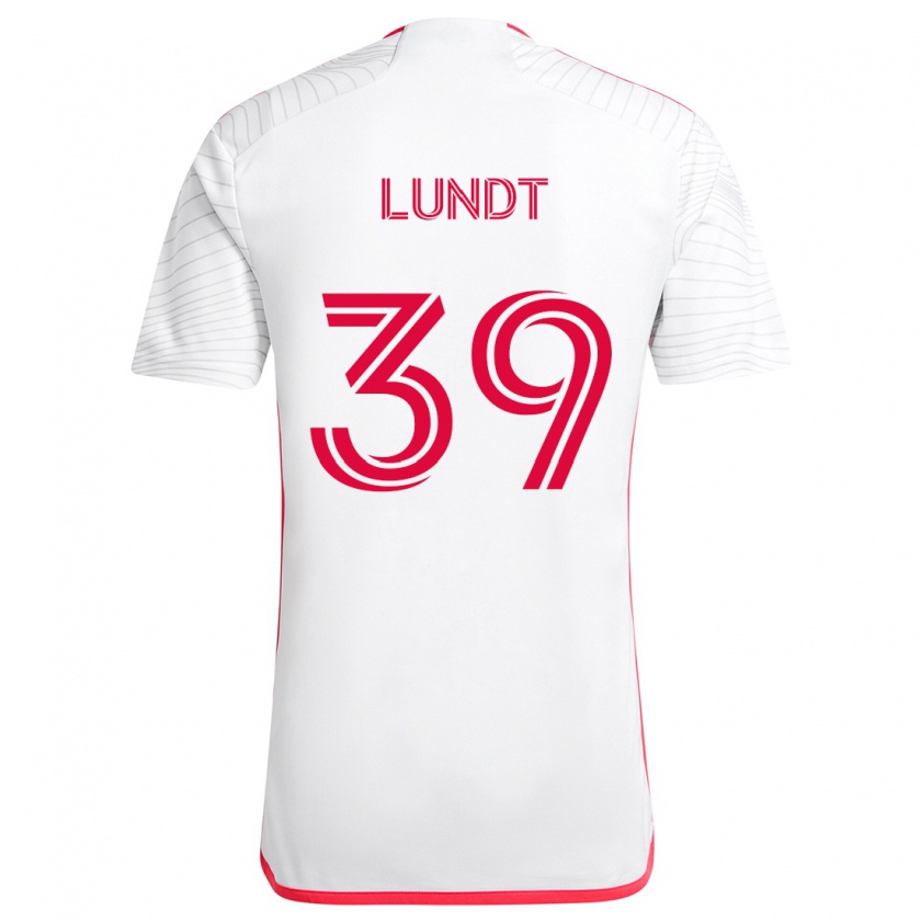 Kandiny Niño Camiseta Ben Lundt #39 Blanco Rojo 2ª Equipación 2024/25 La Camisa Chile