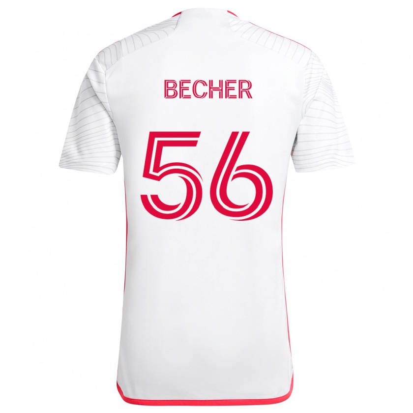 Kandiny Niño Camiseta Ryan Becher #56 Blanco Rojo 2ª Equipación 2024/25 La Camisa Chile