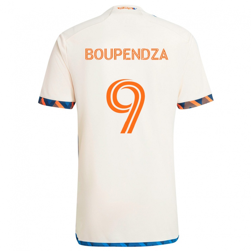 Kandiny Niño Camiseta Aaron Boupendza #9 Blanco Naranja 2ª Equipación 2024/25 La Camisa Chile