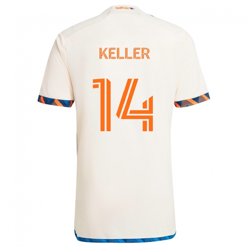 Kandiny Niño Camiseta Kipp Keller #14 Blanco Naranja 2ª Equipación 2024/25 La Camisa Chile