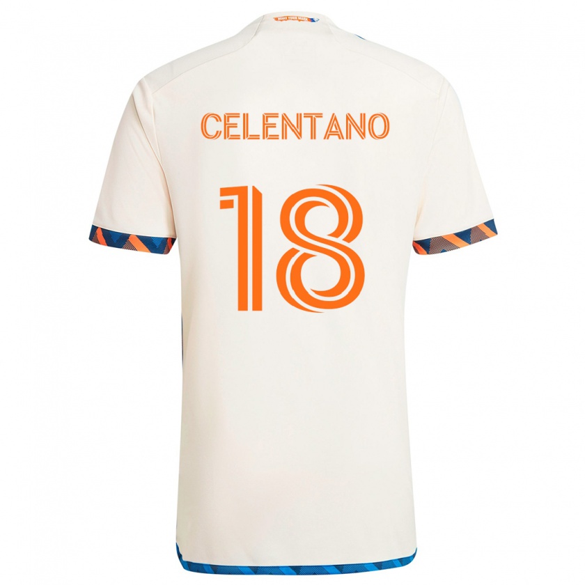 Kandiny Niño Camiseta Roman Celentano #18 Blanco Naranja 2ª Equipación 2024/25 La Camisa Chile