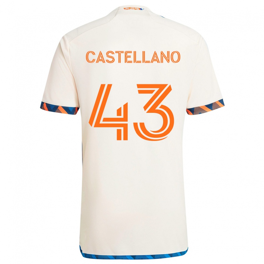 Kandiny Niño Camiseta Jesús Castellano #43 Blanco Naranja 2ª Equipación 2024/25 La Camisa Chile