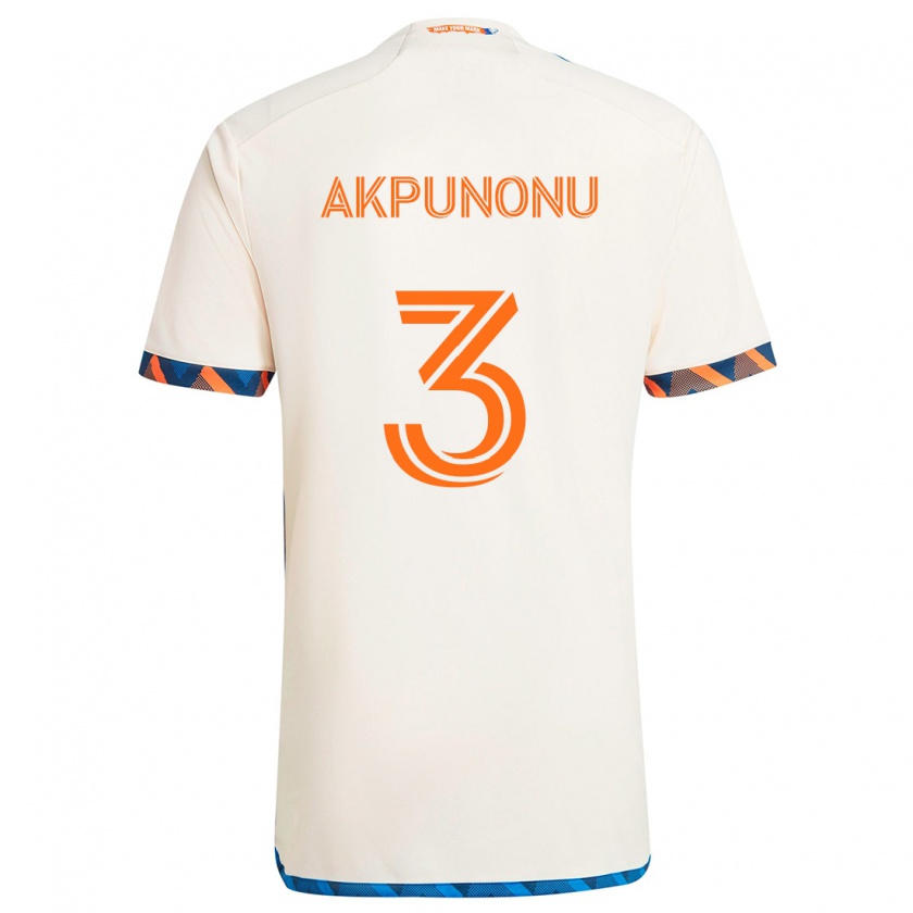 Kandiny Niño Camiseta Joey Akpunonu #3 Blanco Naranja 2ª Equipación 2024/25 La Camisa Chile