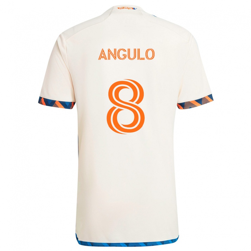 Kandiny Niño Camiseta Marco Angulo #8 Blanco Naranja 2ª Equipación 2024/25 La Camisa Chile