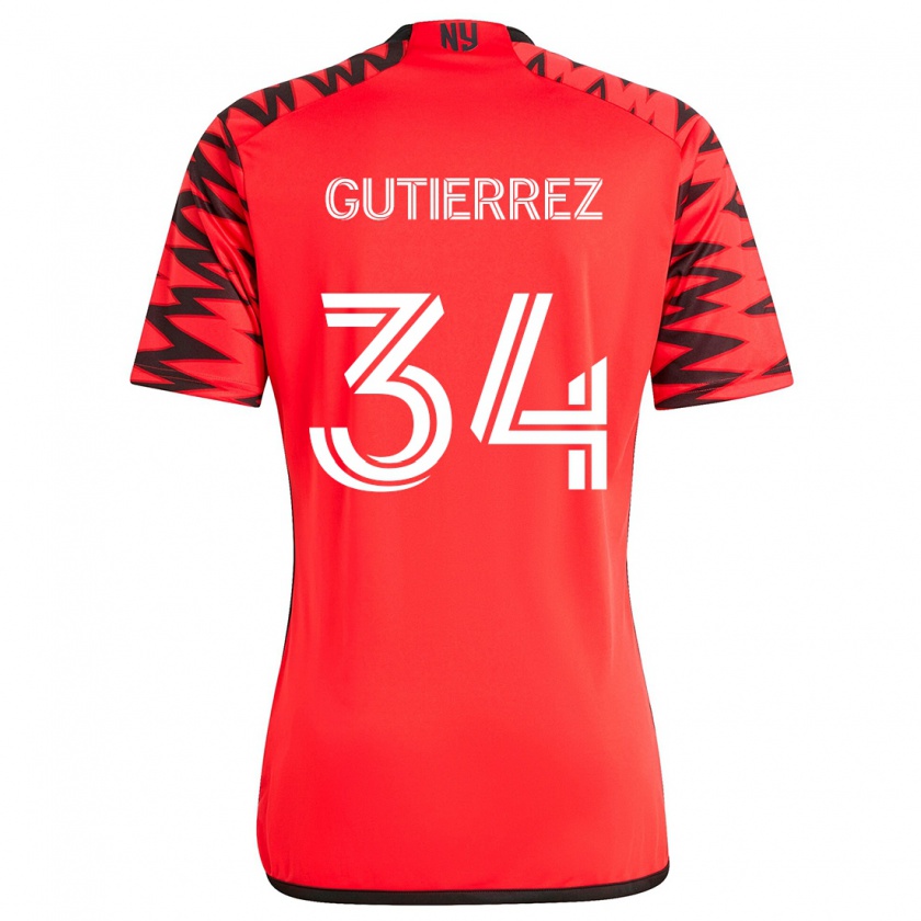 Kandiny Niño Camiseta Juan Gutiérrez #34 Rojo Negro Blanco 2ª Equipación 2024/25 La Camisa Chile