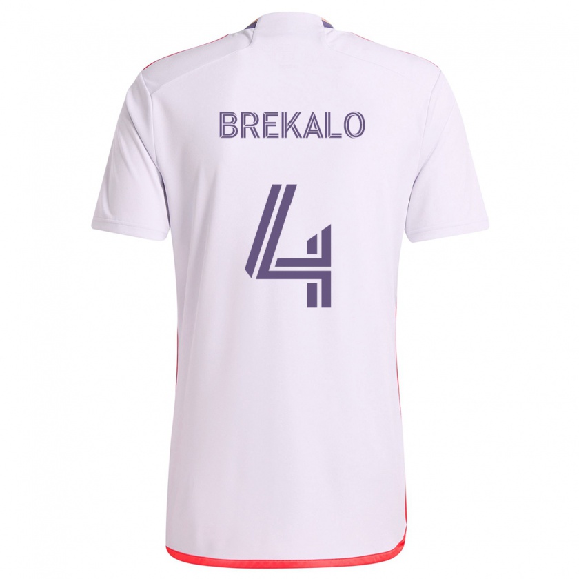 Kandiny Niño Camiseta David Brekalo #4 Blanco Rojo Púrpura 2ª Equipación 2024/25 La Camisa Chile