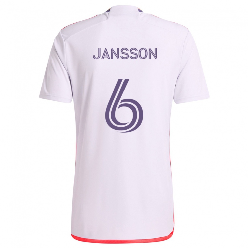 Kandiny Niño Camiseta Robin Jansson #6 Blanco Rojo Púrpura 2ª Equipación 2024/25 La Camisa Chile