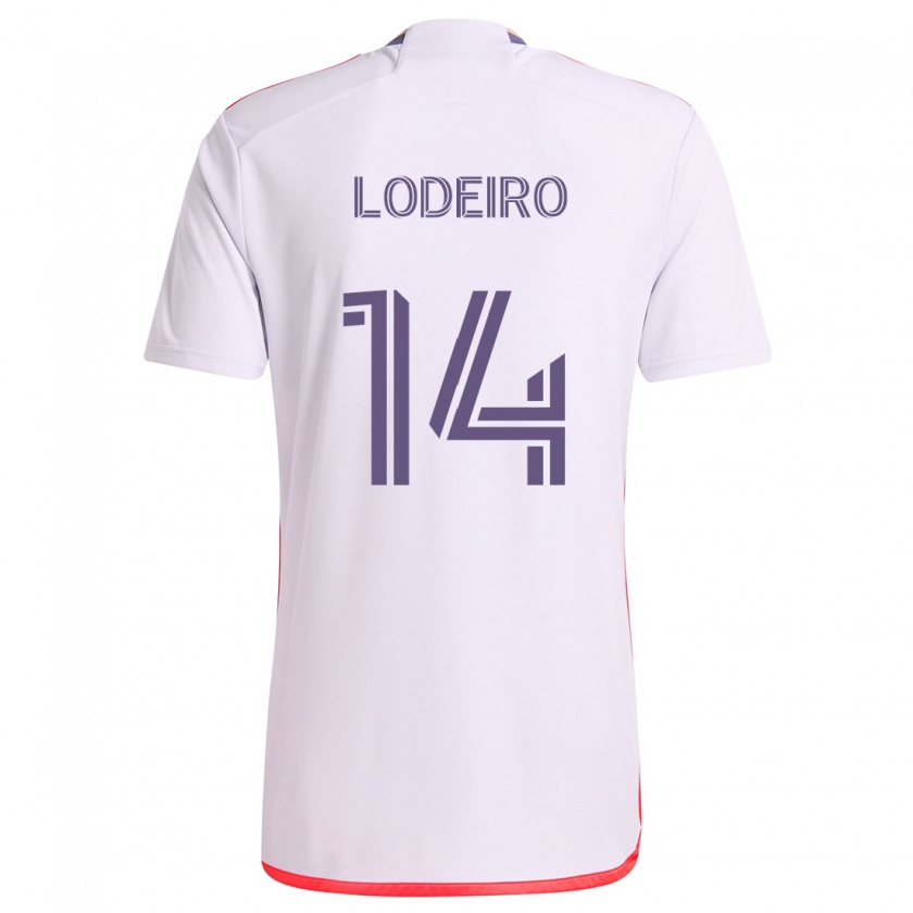 Kandiny Niño Camiseta Nicolás Lodeiro #14 Blanco Rojo Púrpura 2ª Equipación 2024/25 La Camisa Chile