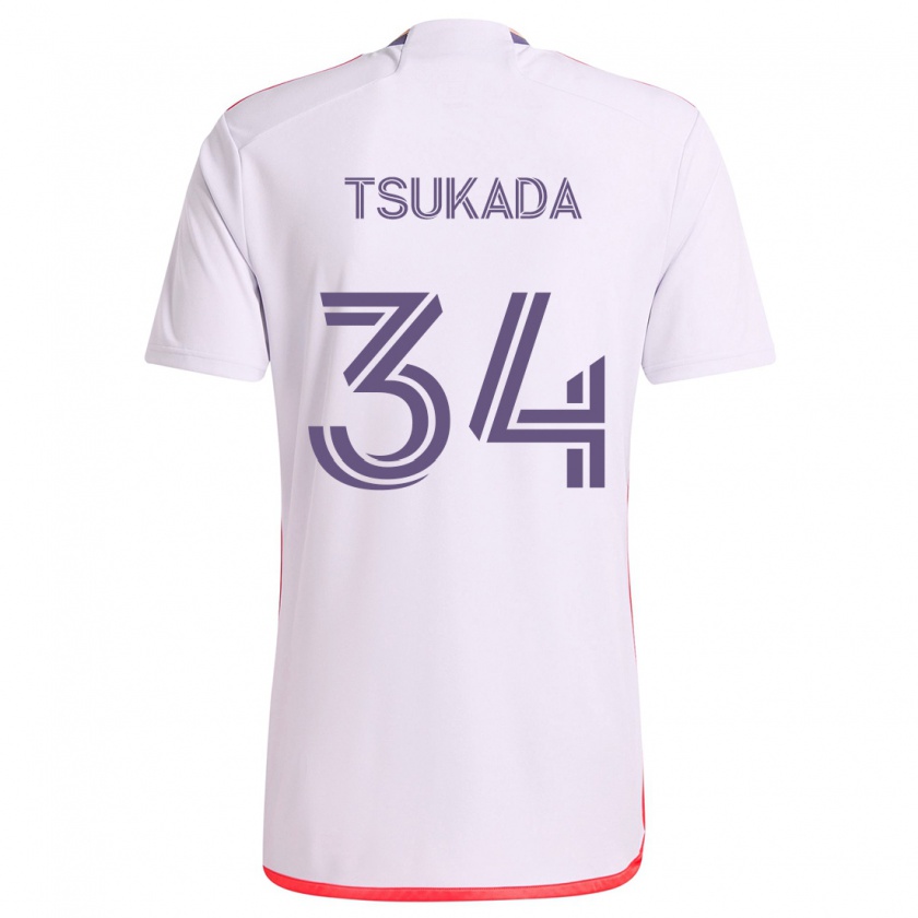 Kandiny Niño Camiseta Yutaro Tsukada #34 Blanco Rojo Púrpura 2ª Equipación 2024/25 La Camisa Chile