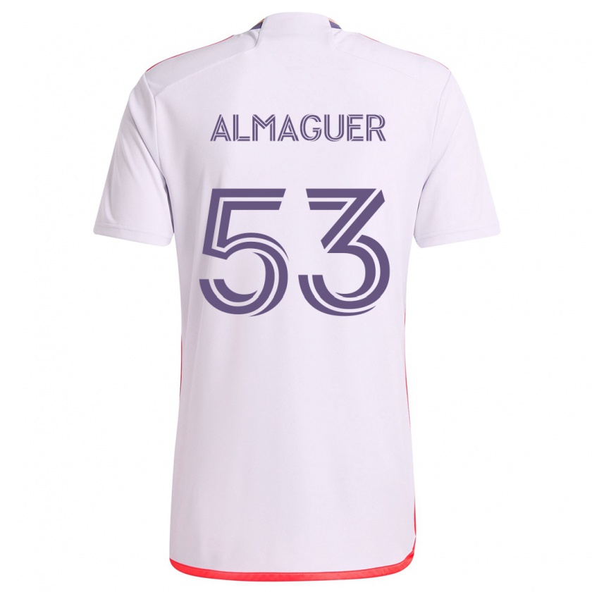 Kandiny Niño Camiseta Jorge Almaguer #53 Blanco Rojo Púrpura 2ª Equipación 2024/25 La Camisa Chile