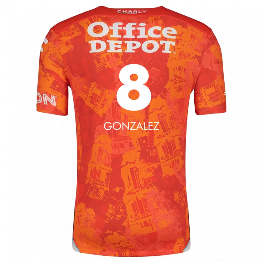 Kandiny Niño Camiseta Bryan González #8 Naranja Blanco 2ª Equipación 2024/25 La Camisa Chile