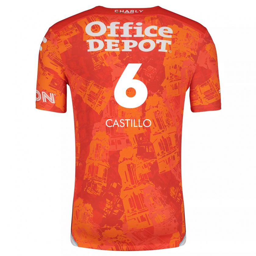 Kandiny Niño Camiseta Byron Castillo #6 Naranja Blanco 2ª Equipación 2024/25 La Camisa Chile