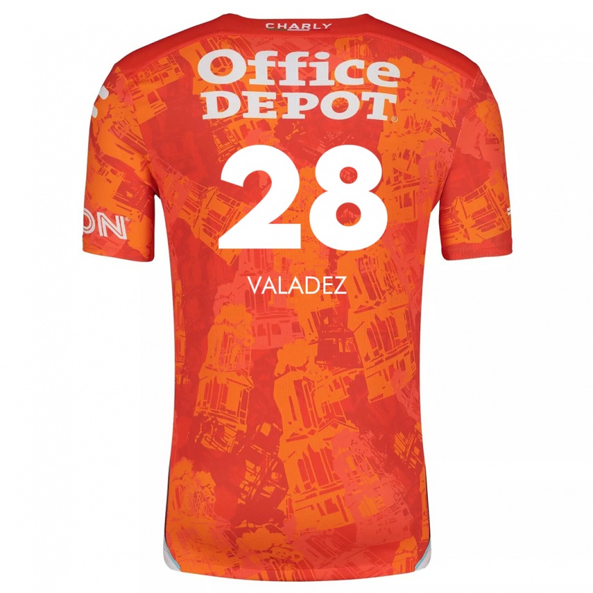 Kandiny Niño Camiseta Julia Valadez #28 Naranja Blanco 2ª Equipación 2024/25 La Camisa Chile