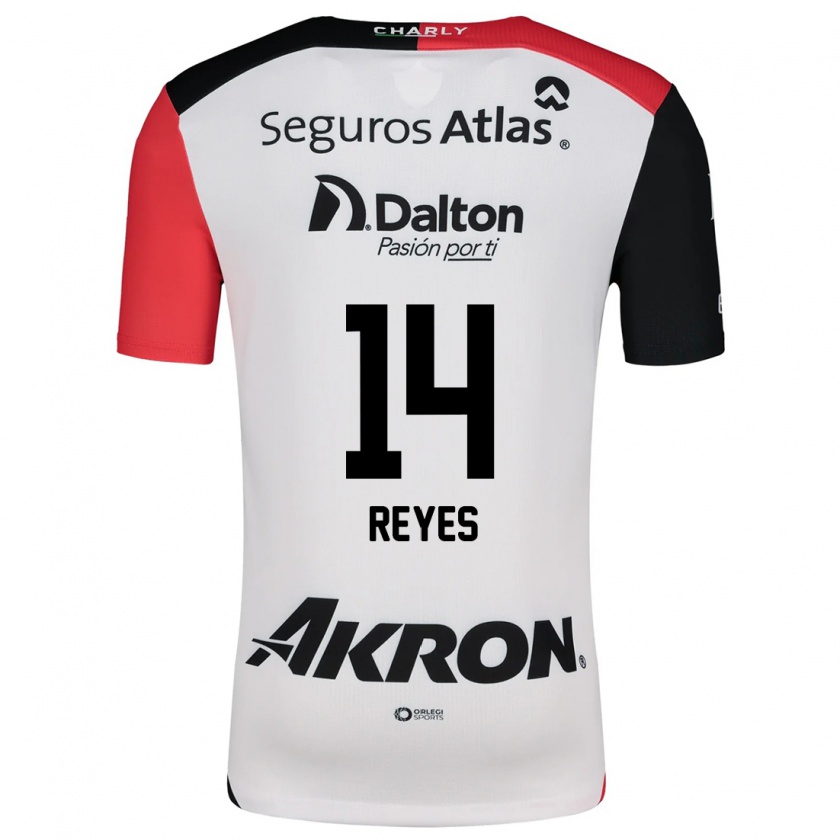 Kandiny Niño Camiseta Luis Reyes #14 Blanco Rojo Negro 2ª Equipación 2024/25 La Camisa Chile