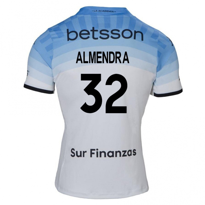 Kandiny Niño Camiseta Agustín Almendra #32 Blanco Azul Negro 2ª Equipación 2024/25 La Camisa Chile