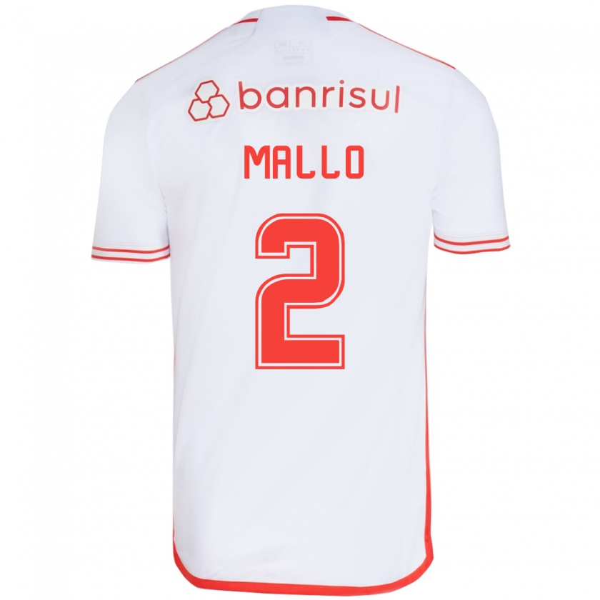 Kandiny Niño Camiseta Hugo Mallo #2 Blanco Rojo 2ª Equipación 2024/25 La Camisa Chile