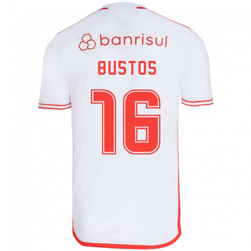 Kandiny Niño Camiseta Fabricio Bustos #16 Blanco Rojo 2ª Equipación 2024/25 La Camisa Chile